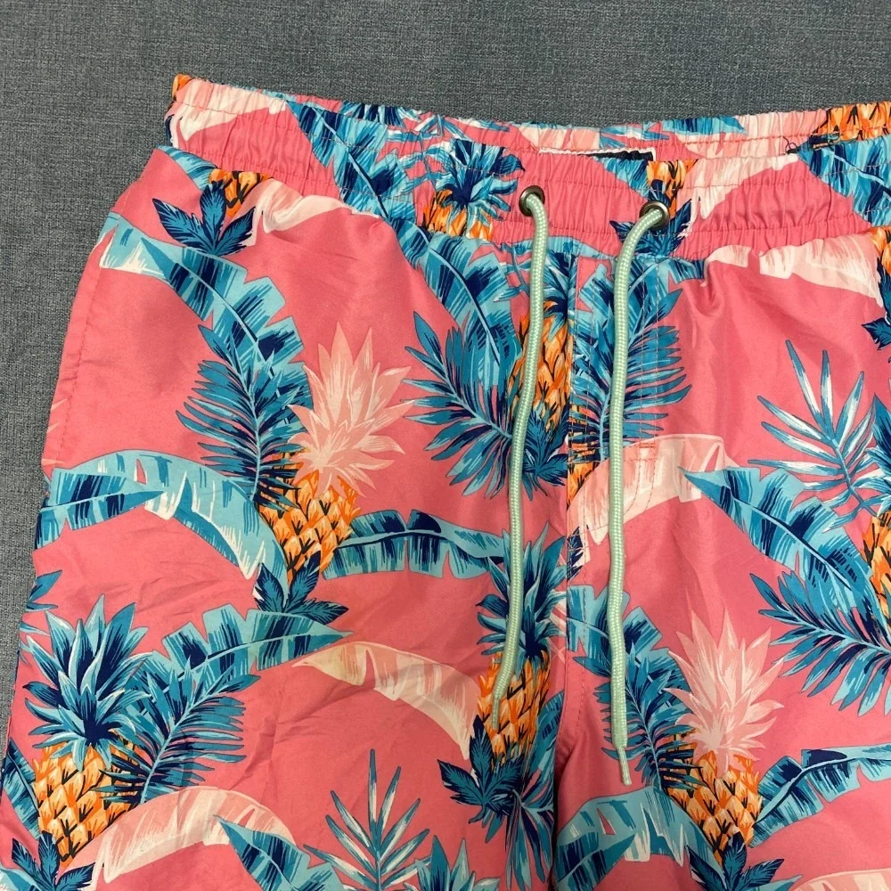 Club Room Board Shorts Mens Small Coral Pink Pineapple Palm Leaf Swimwear Beach
